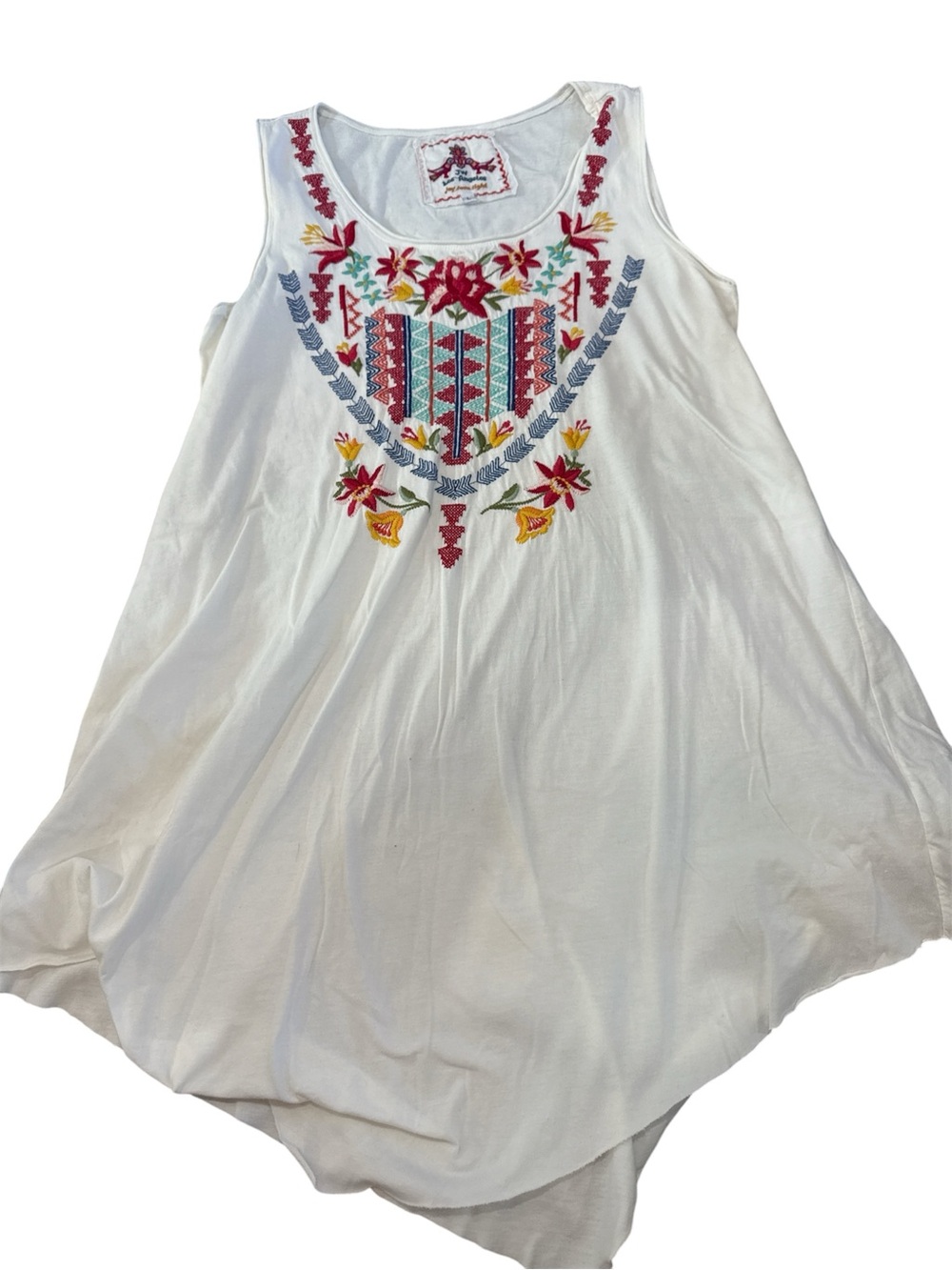 JOHNNY WAS Joy/Love/Light‎ White Cotton Embroidered Hippie Bohemian Top~Sz Large